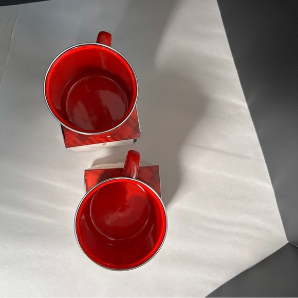 Cabot Trail Red Metal Coffee Mugs Set of 2 Canadian nostalgic camping camp fire - Picture 3 of 5